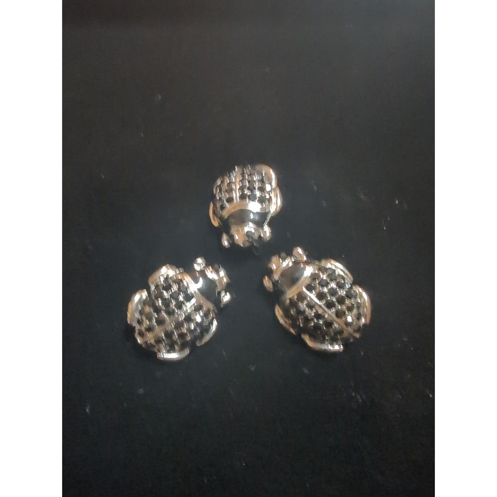 Beetle Brooch Set Of 3 Vintage Style Insect Jewelry Rhinestone Silver Tone